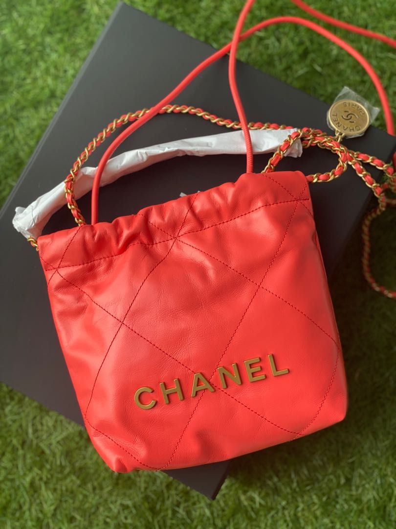 chanel red drawstring bag