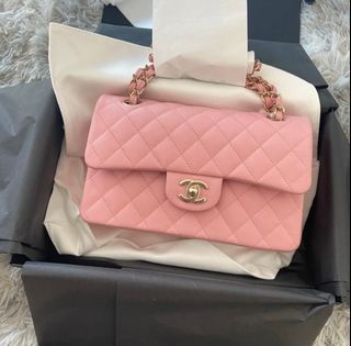 QC] CHANEL 22C Pink White Tweed Medium Flap Handbag Gold 2022
