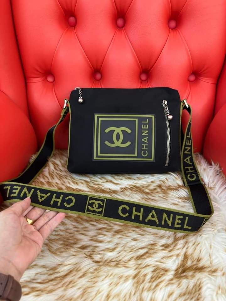 CHANEL Sport Unisex Vintage Green/Black Canvas Logo Crossbody