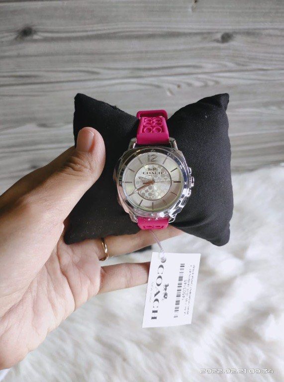 Coach boyfriend maddy rubber pink silicone watch 14503145, Fesyen