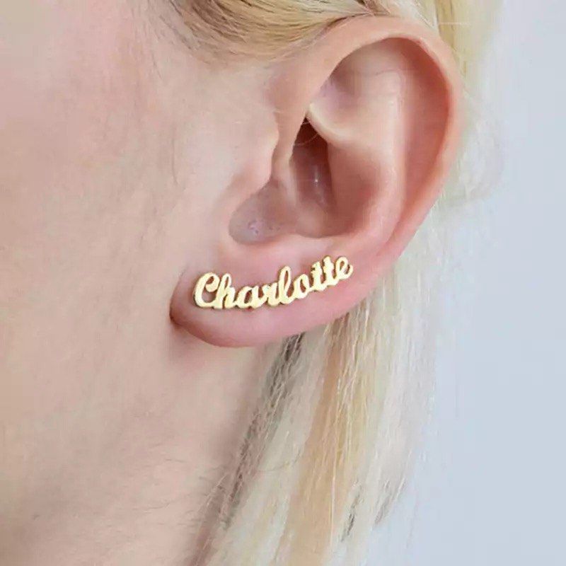 Custom earrings engraved name gf bf couple friends family gift