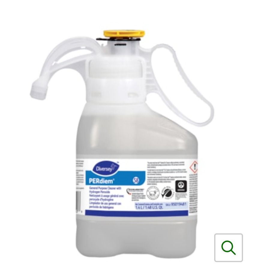Diversey PERdiem SmartDose General Purpose Cleaner with Hydrogen Peroxide, 1.4 L (Item Code 445) (Category: Cleaning Tools & Supplies) located in Marikina City. Submitted by skowshop (Listing ID 1228661491, Image 1). Description: About this item: Heavy-duty, general cleaner is safe on most hard surfaces, including marble floors, walls, glass and more Multiple dilutions allow for cleaning of a wide-range of cleaning applications with concentrated 