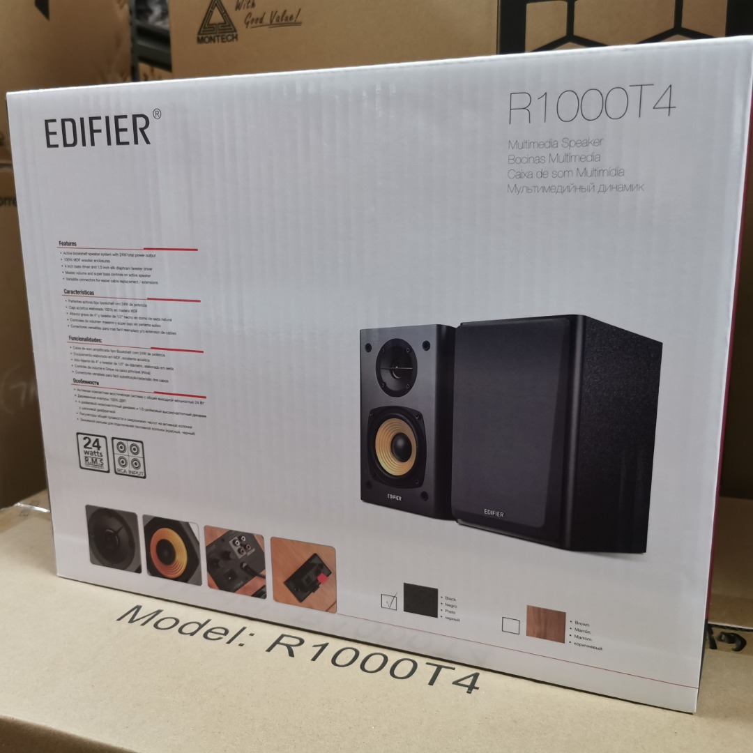 Edifier R1000T4 2.0 Active Bookshelf Speakers 24W Black / Brown, Audio ...
