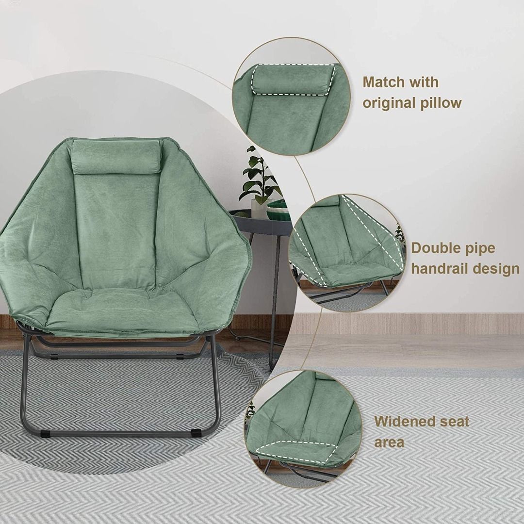 Explore Land Cozy Hexagon Saucer Chair Leathaire Lounge Chair with Foldable Metal Frame for Office Bedroom Living Room
