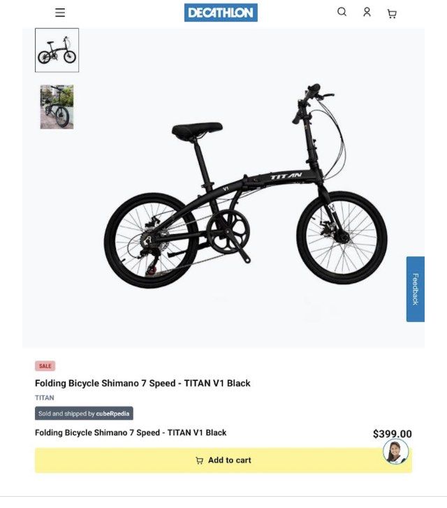 Folding Bicycle Shimano 7 speed TITAN V1 Black Sports Equipment