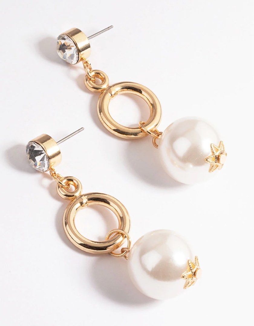 Gold Large Pearl Circle Drop Earrings , Women's Fashion, Jewelry