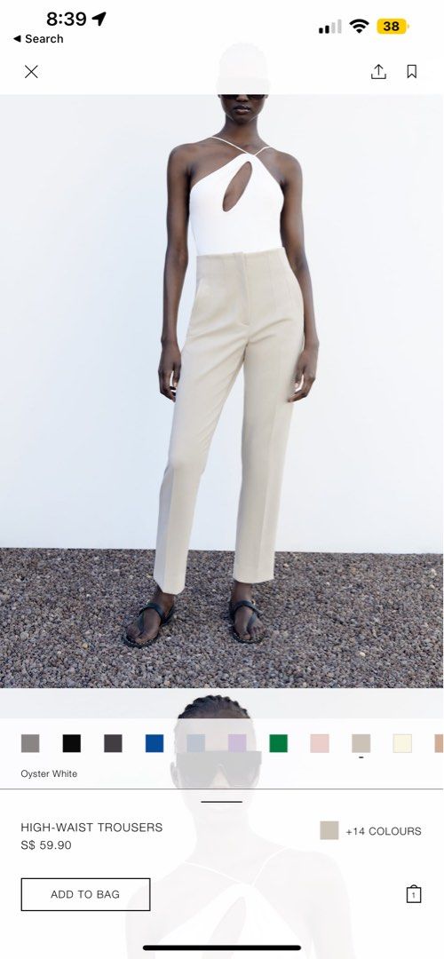 High waisted pants zara oyster white S, Women's Fashion, Bottoms, Other  Bottoms on Carousell