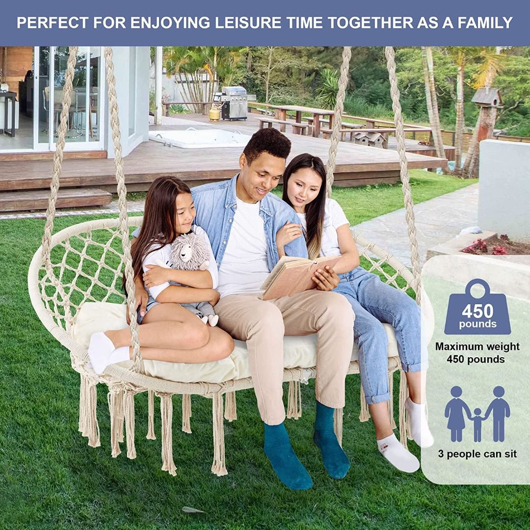 Bormart hanging rope hammock chair large cotton weave porch swing seat comfortable and durable hanging chair online for yard