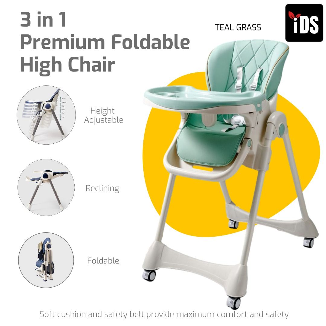 IdealKids New 3 in 1 Foldable Baby High Chair Reclining 6