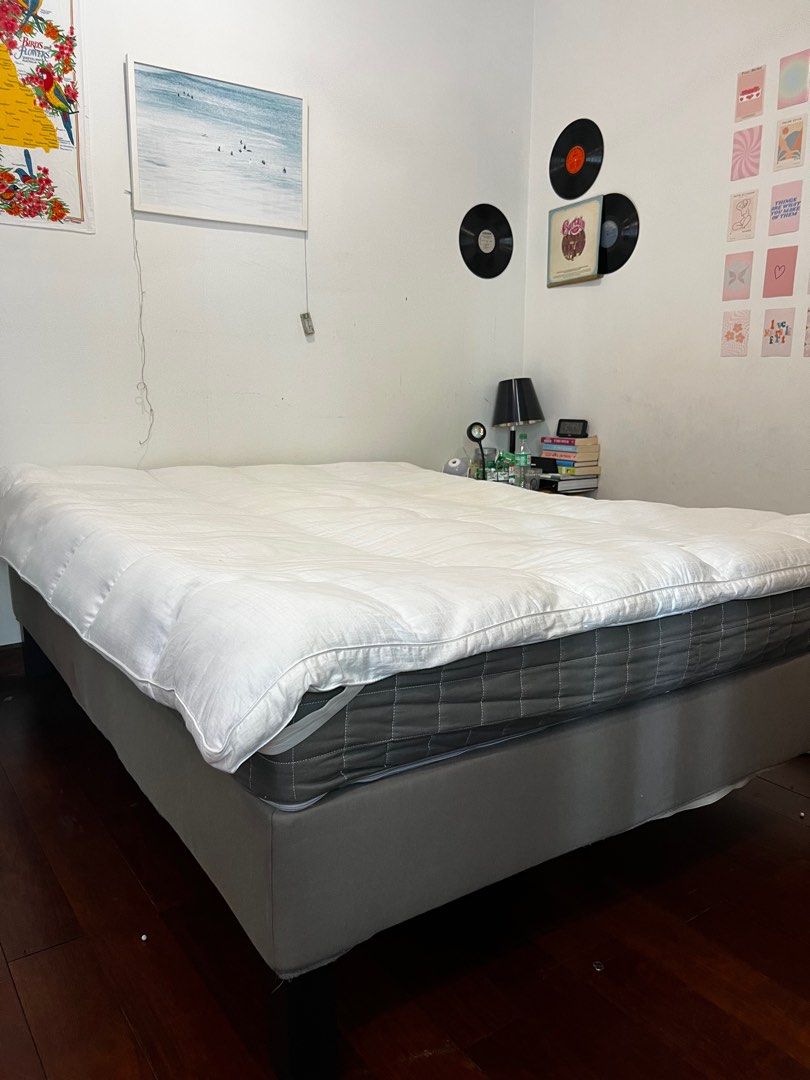 IKEA Queen Bed Base & Mattress 160 x 200 with mattress topper for more