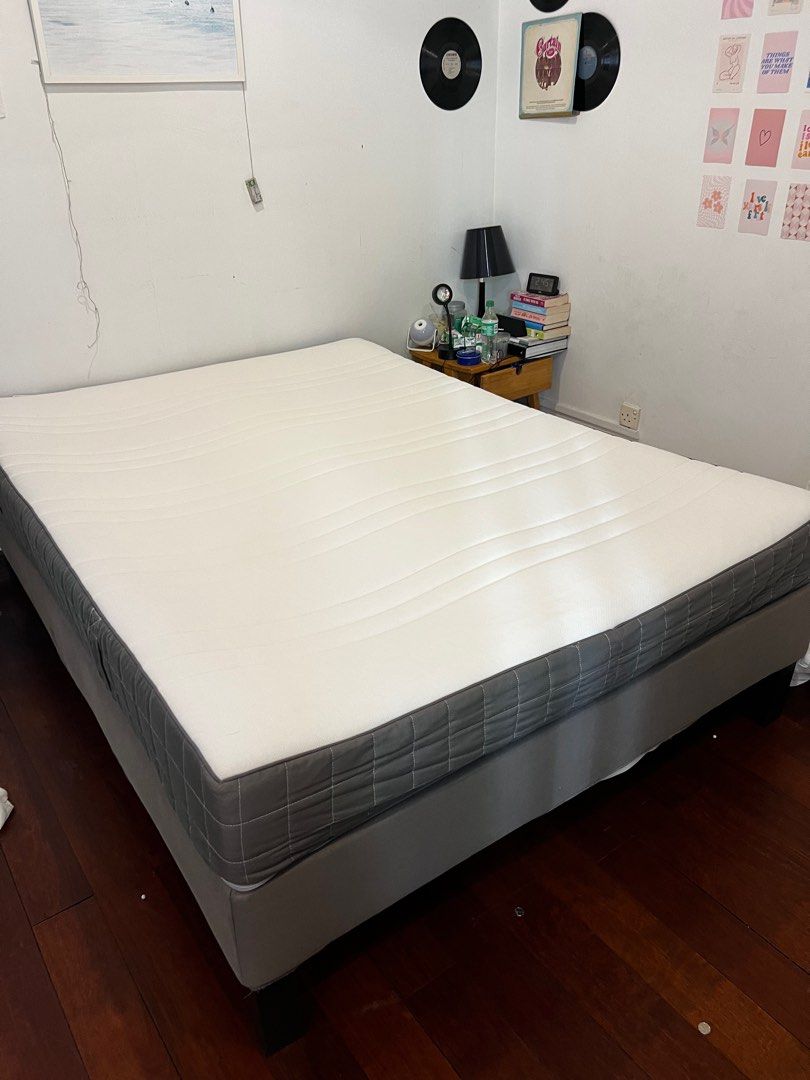 IKEA Queen Bed Base & Mattress 160 x 200 with mattress topper for more