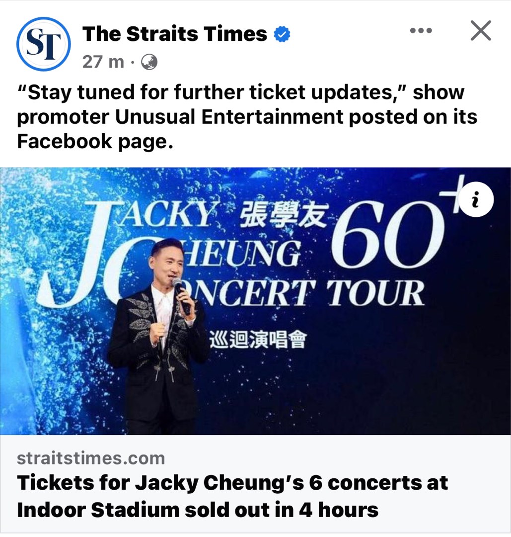 Jacky Cheung concert( will be adding more shows ), Tickets & Vouchers