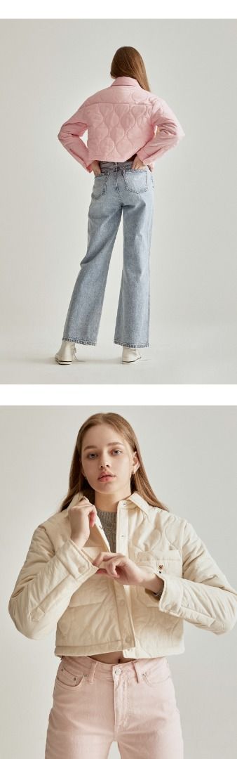 2 colours Korea WHO.A.U cute bear logo light pink cream cropped Women s Steve Crop Quilted Jacket WHJJD1202F women short female jacket outwear