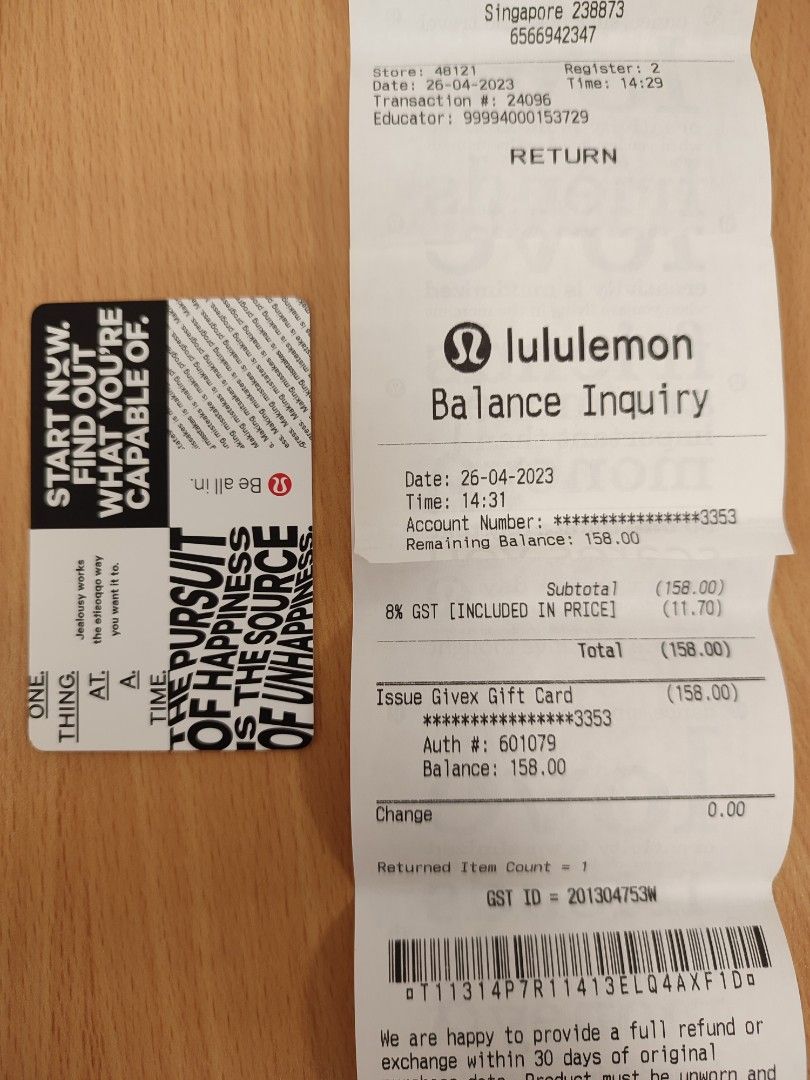 Lululemon Gift Card Voucher $158 Tickets Vouchers Store Credits on