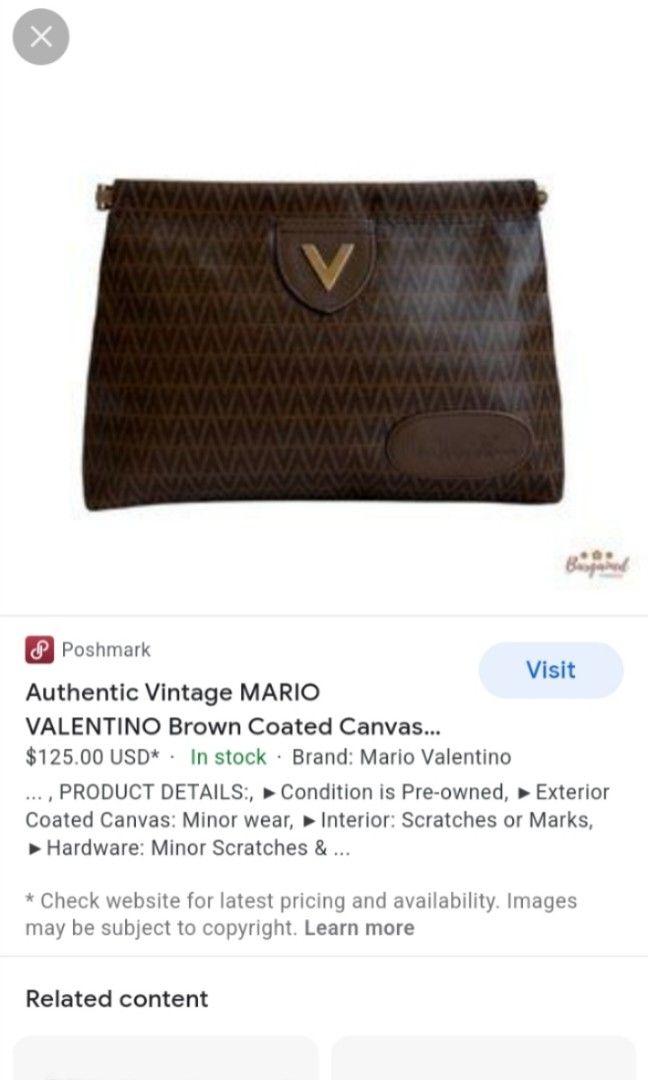 Valentino Vintage Large Brown Coated Canvas V Bag Purse Logo Pouch Mario  Print