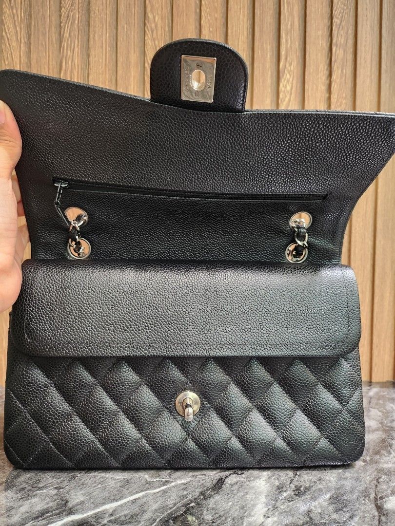 Like New* Chanel Medium Classic double flap Bag Black Caviar with Silver  Hardware , Luxury, Bags & Wallets on Carousell