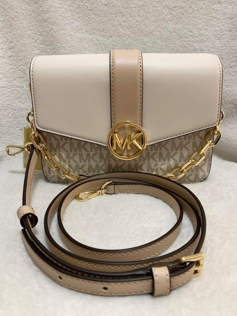 Michael Kors, Bags, Michael Kors Carmen Small Monogram Flap Crossbody  Buff Multi Color