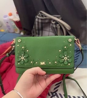 michael kors embellished floral green sling wallet