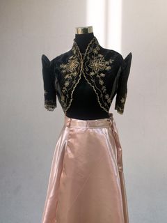 Modern Filipiniana Women’s Bolero and Formal Satin Silk Skirt Blush Pink Old Rose
