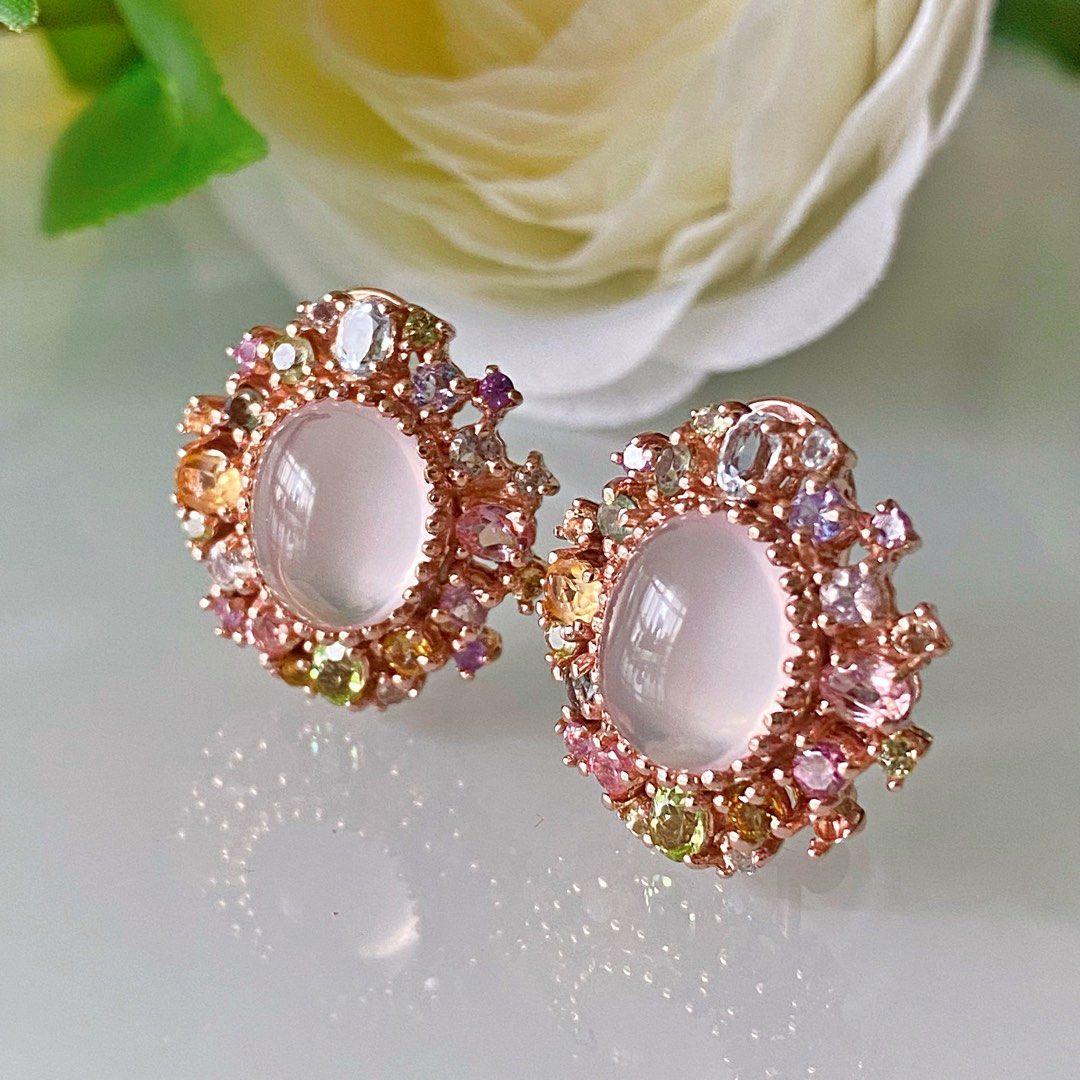 Raw rose best sale quartz earrings