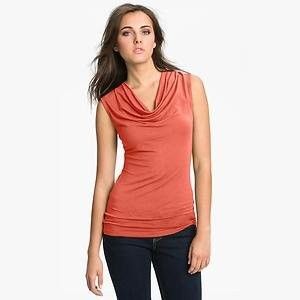 NWT Halogen Cowlneck Office Top Draped Modal Knit Rust Orange USD39 UK10 12 14 Petite