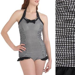 NWT Modcloth Halter Swimsuit One Piece Black White Retro Gingham Pin Up USD90 UK M L XL