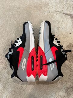 Original NIKE AIR MAX 90 ESSENTIAL WOLF GREY BRIGHT CRIMSON size UK8.5
