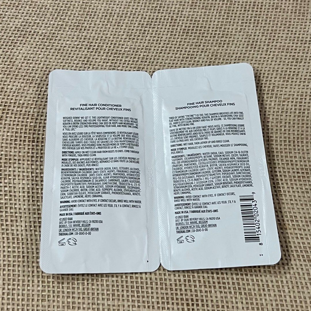 Ouai fine hair shampoo conditioner sample, Beauty & Personal Care, Hair