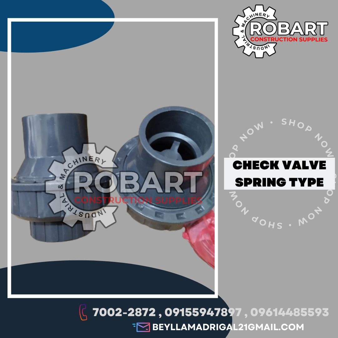 PVC Check Valve Spring Type (Category: Construction Tools & Equipment) located in Manila. Submitted by bellarobart (Listing ID 1228625751, Image 1). Description: Check Valve Spring Type Material: PVC Size: 1 1/2" 𝑹𝑶𝑩𝑨𝑹𝑻 𝑪𝑶𝑵𝑺𝑻𝑹𝑼𝑪𝑻𝑰𝑶𝑵 𝑺𝑼𝑷𝑷𝑳𝑰𝑬𝑺 #RobartConstructionSupplies #robartph #constructionmaterials #industrialsupply Office Address: 1405 Yuseco St. Sta Cruz Manila SEND US MESSAGE FOR INQUIRIES ‼️‼️ 🔵100% Trusted Suppl
