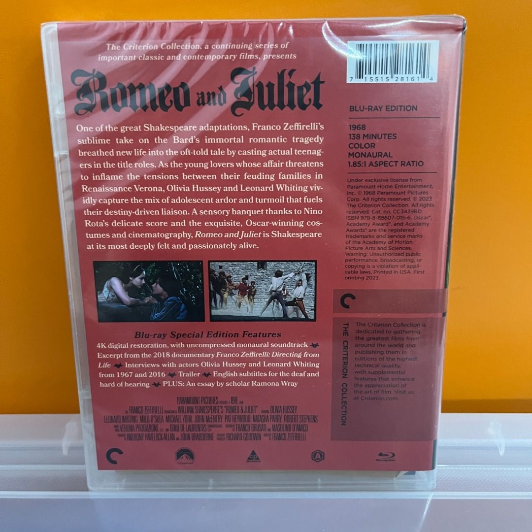 Romeo and Juliet Blu-ray, Criterion, 興趣及遊戲, 音樂、樂器& 配件, 音樂與媒體- CD 及DVD -  Carousell