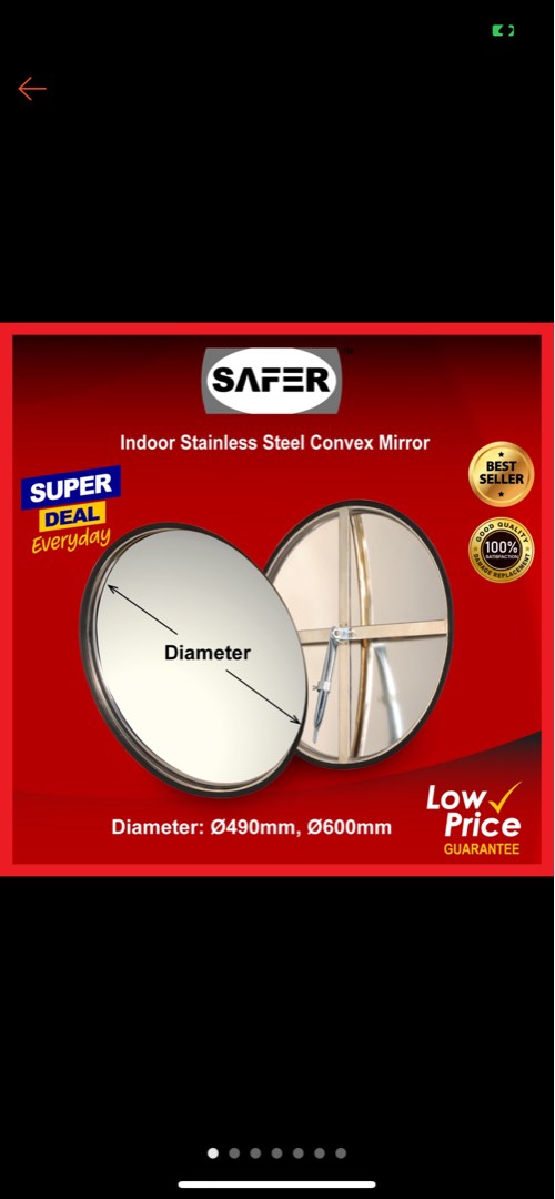 SAFER stainless steel Convex Mirror 600mm, Furniture & Home Living