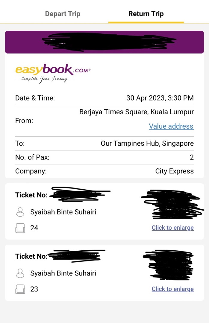 Selling Bus tickets KL to SG, Hobbies & Toys, Books & Magazines, Travel & Holiday Guides on