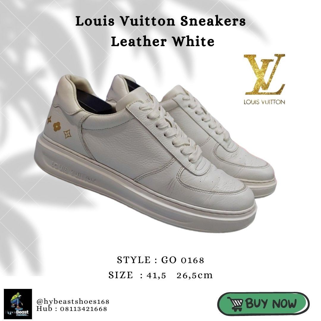 Sepatu Louis Vuitton Sneakers GO 0168 Leather White Ukuran 41.5 ( 26,5cm)