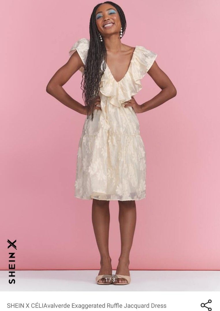 SHEIN X C LIAvalverde Exaggerated Ruffle Jacquard Trapeze Dress