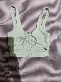 Supre Mint Pastel Green Ribbed Cut Out Tie Up Front Crop Top Size XXS As New Condition