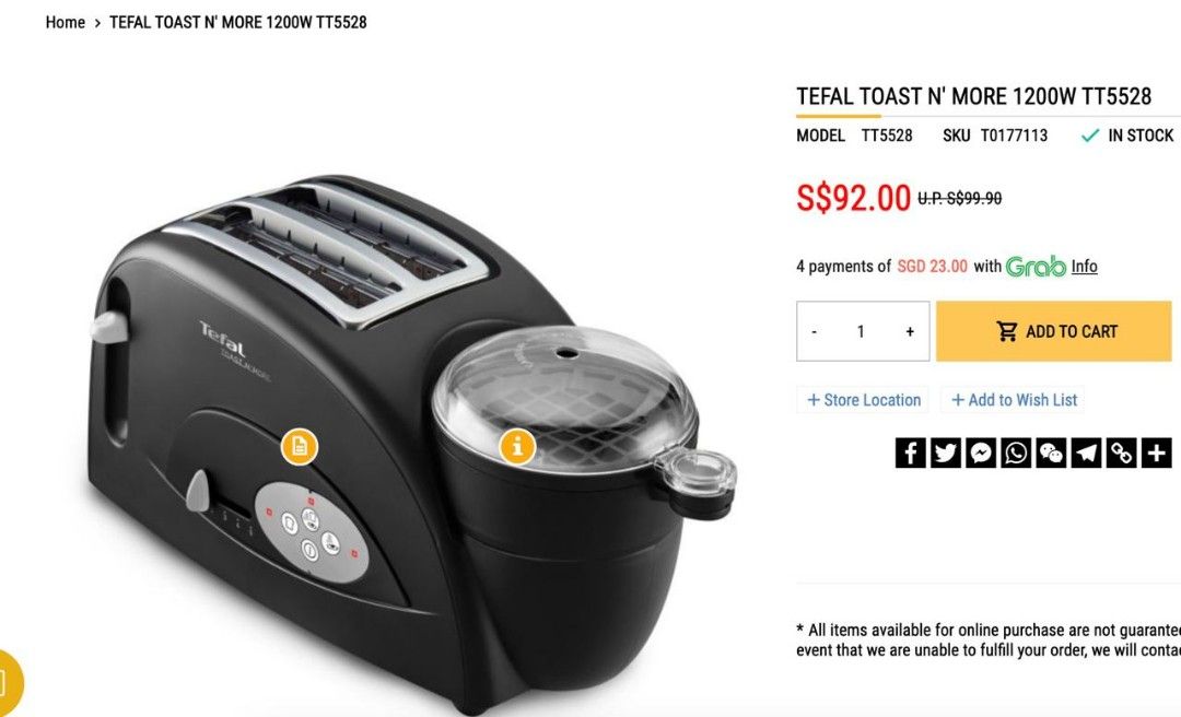 Tefal Toast n'Egg 1200W, TV & Home Appliances, Kitchen Appliances