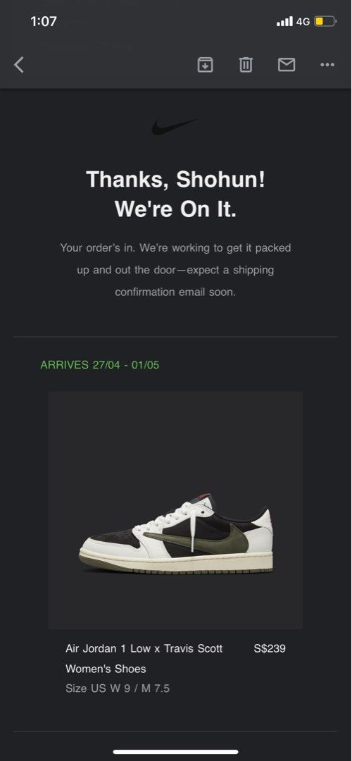 Travis Scott Jordan 1 Low Olive Men s Fashion Footwear Sneakers