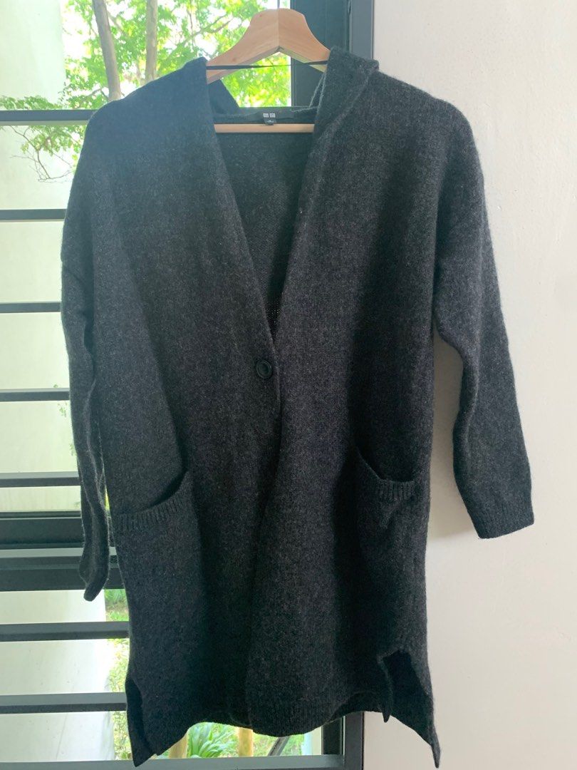 Melange wool hooded knitted coat clearance
