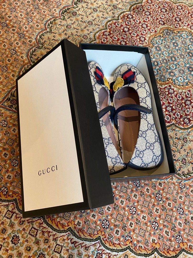 Gucci Toddler Girl Gold Metallic Stripe Bow Mary Jane Ballet Flats Size 21  EU | eBay