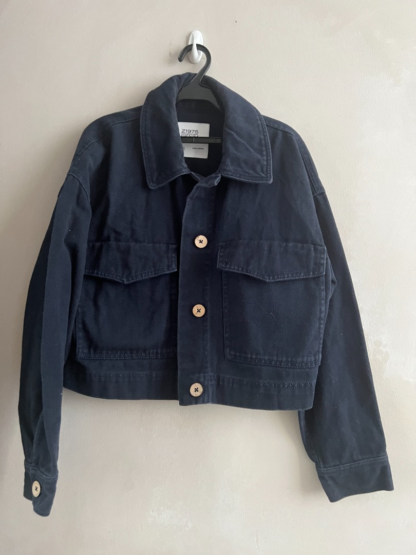 ZARA Pique Zip Up Jacket -Dark Navy