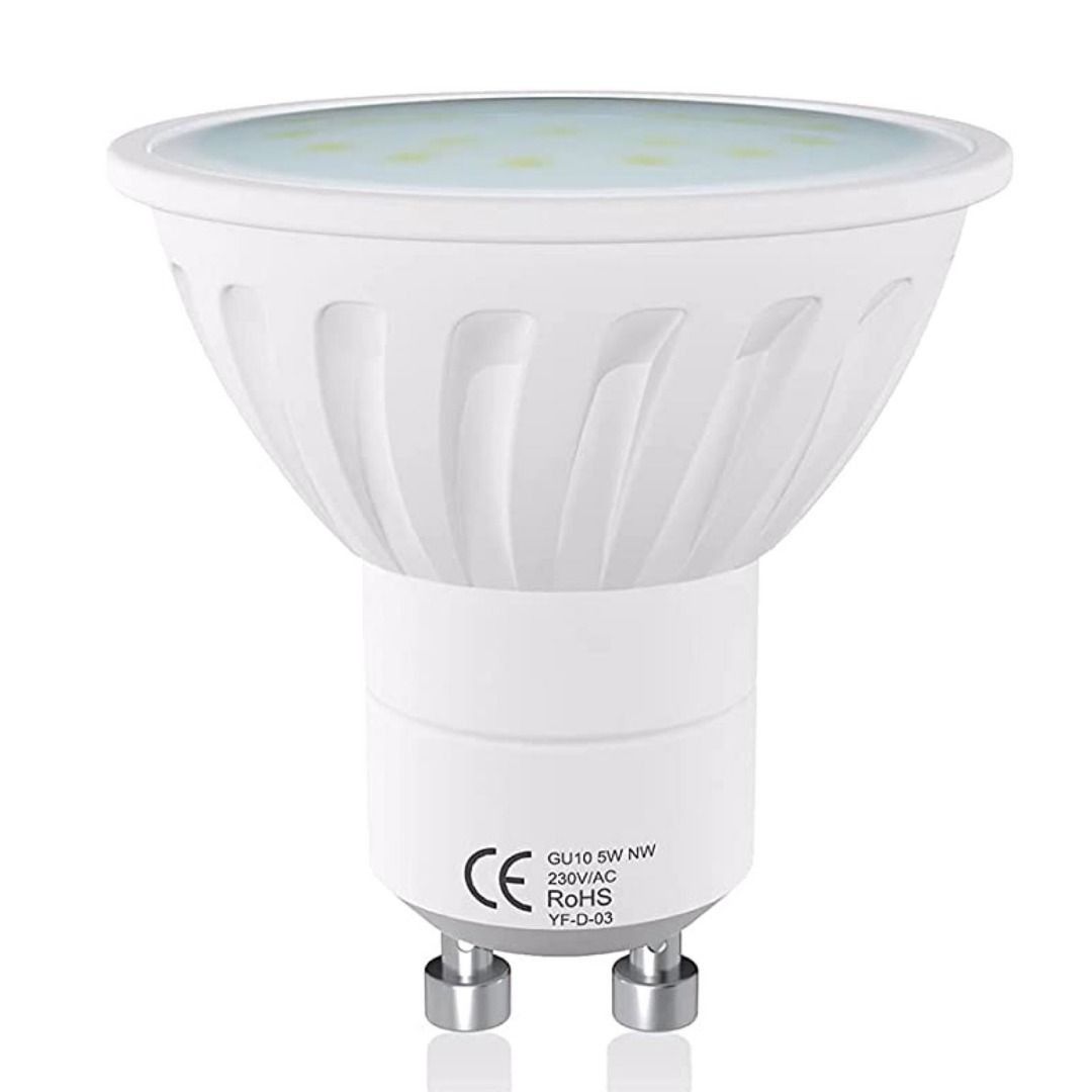 GU10 Led Dimmable Light Bulbs, 5W=50W, 4000K Natural White GU10 Base 120°  Beam Angle Spotlight for Accent Recessed Track Lighting, Pack of 6