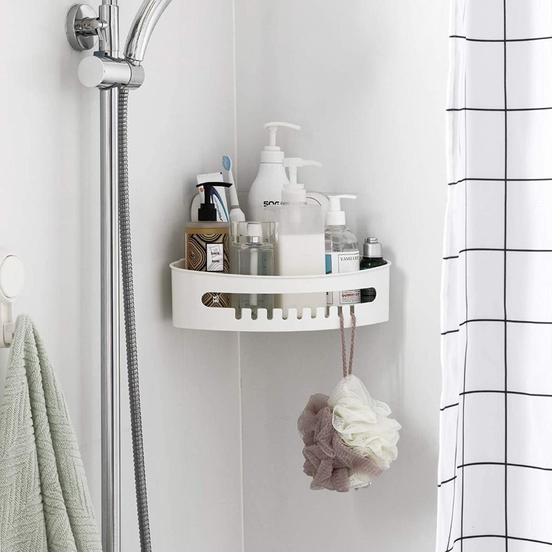 [3903] Corner Shower Caddy Suction Cup NODrilling Removable Bathroom