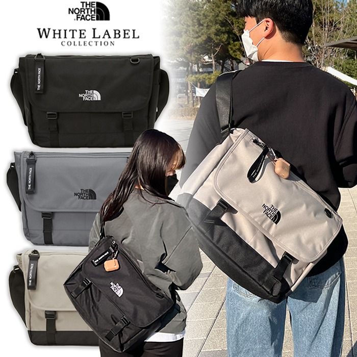 韓國THE NORTH FACE THE WHITE LABEL 黑灰米啡色帆布MESSENGER