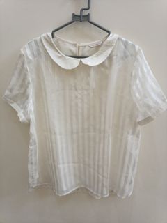 Atasan Wanita Putih Big Size White Top Accent Salur