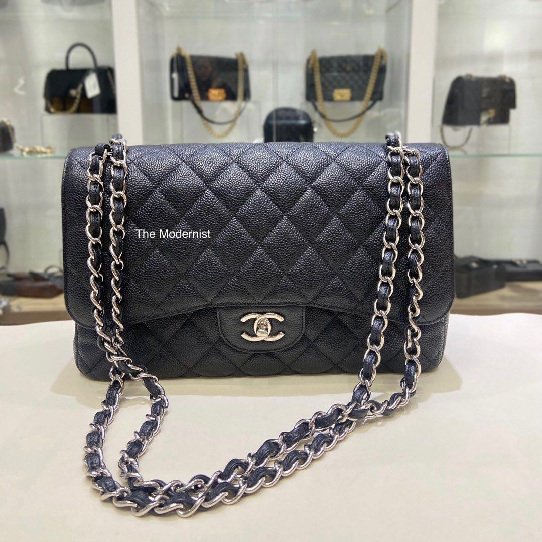 Chanel jumbo black outlet caviar silver hardware