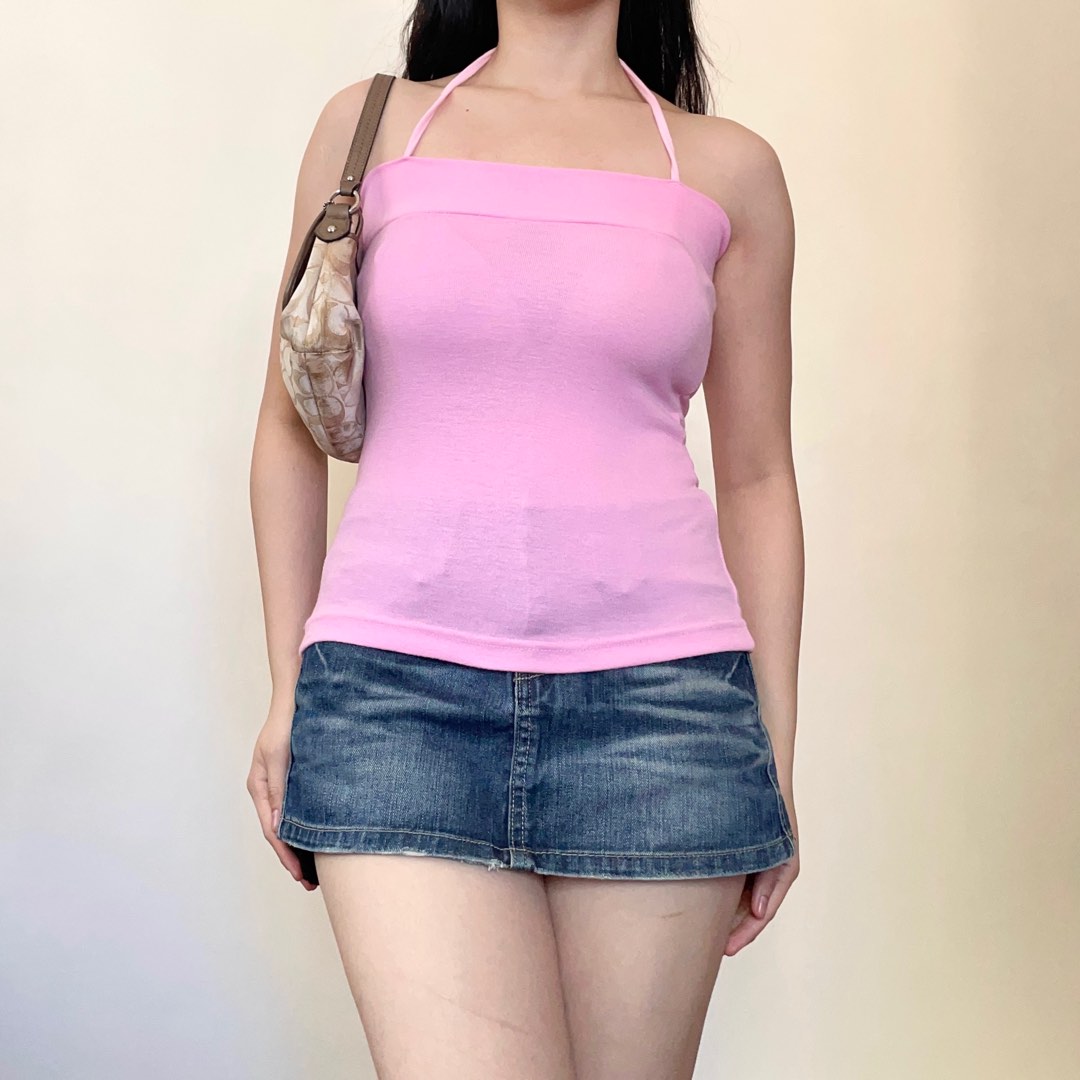 Baby Pink Tube/ String y2k Halter Top on Carousell