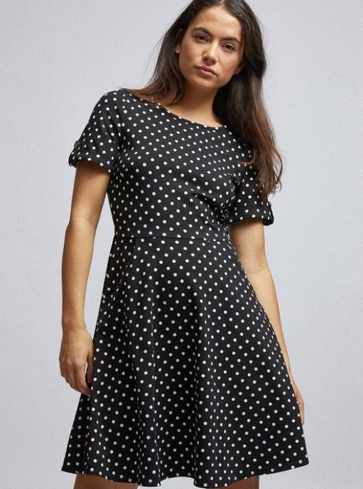 Dorothy perkins black polka dot dress clearance