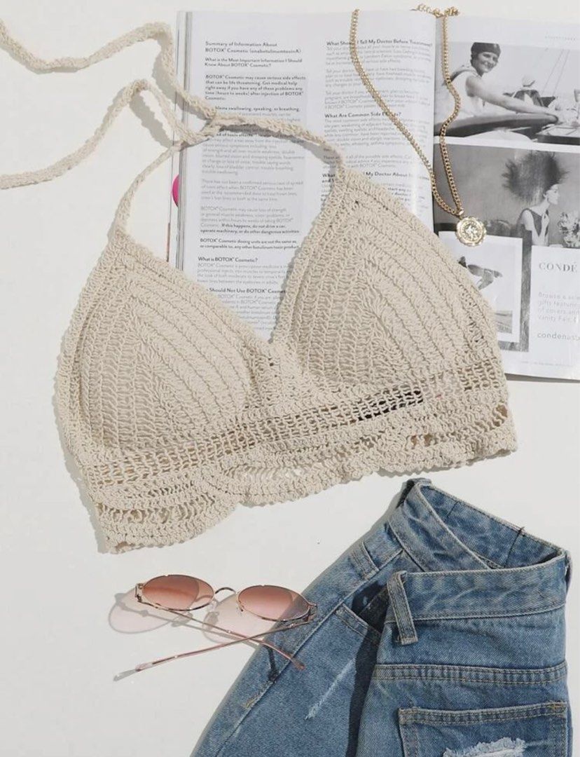 Bralette Knitted Bra Top Bikini, Women's Fashion, Swimwear, Bikinis