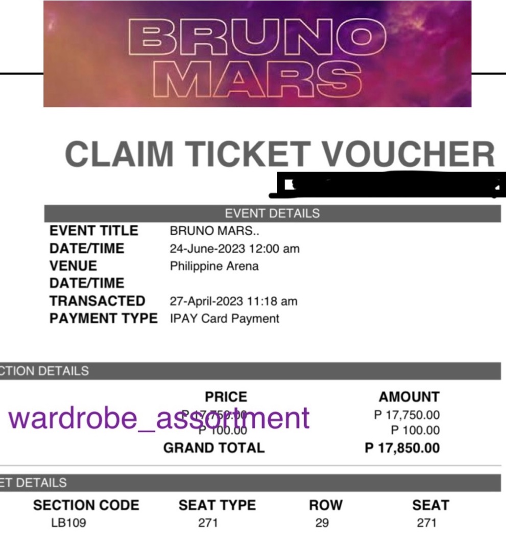 DISCOUNTED! Bruno Mars Ph Concert 1 LBA premium ticket DAY 1, Tickets