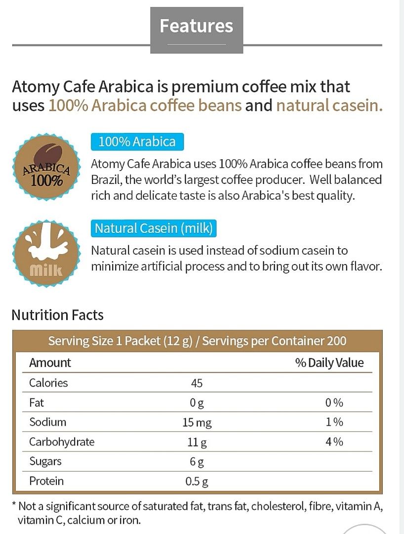 Cafe Arabica (Category: Other Food & Drinks) located in Davao. Submitted by mariepres (Listing ID 1228877311, Image 3). Description: Atomy's Cafe Arabica coffee is more than just a beverage – it's a sensory experience. From the first whiff of its tantalizing aroma to the last sip of its smooth flavor, it's sure to delight your senses. Don't wait, ORDER NOW and experience it for yourself! 1 box (50 sticks).